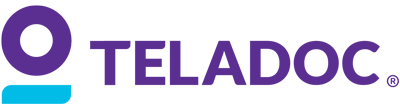 [teladoc] logo. purple circle with blue line underneath teladoc to the right.